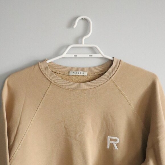 Ragdoll LA Women's Sz M Tan Fleece Crewneck Pullover Stretch Ribbed Sweater - Picture 4 of 12